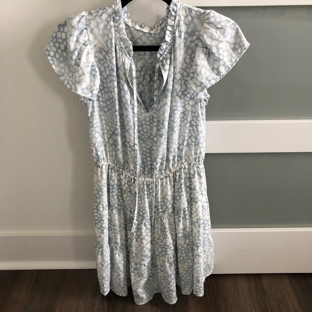 Blu Pepper Women's Ruffle Flutter Sleeve Blue Tiered Mini Dress Small